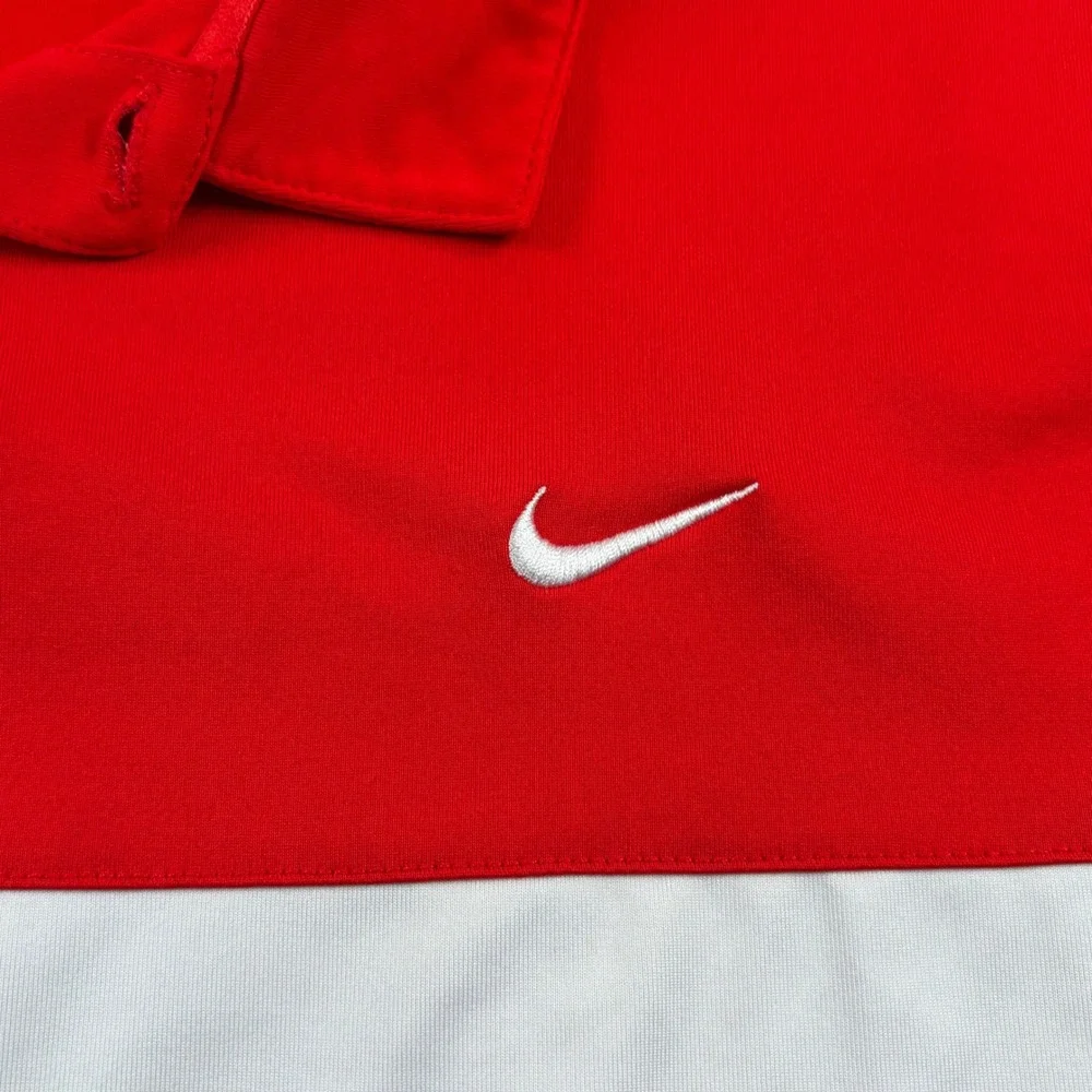 Nike Golf Polo Mens Large Red White Colorblock Dri-FIT Standard Fit 725527-657